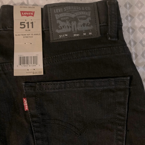 Levi's Boys 511 Slim Fit Stretch Black Jeans Size 20 Reg (W30 X L30) Brand New! - Picture 1 of 6